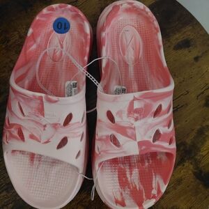 Reebok Pink and White Slide Sandals Size 10